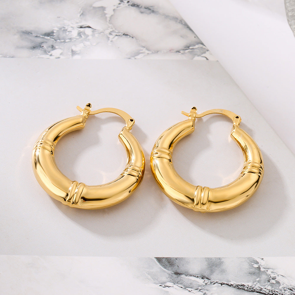 Orecchini a Cerchio Geometrici Minimalisti da Donna in Ottone con Placcatura in Oro 18K Design a Fascia Larga Liscia