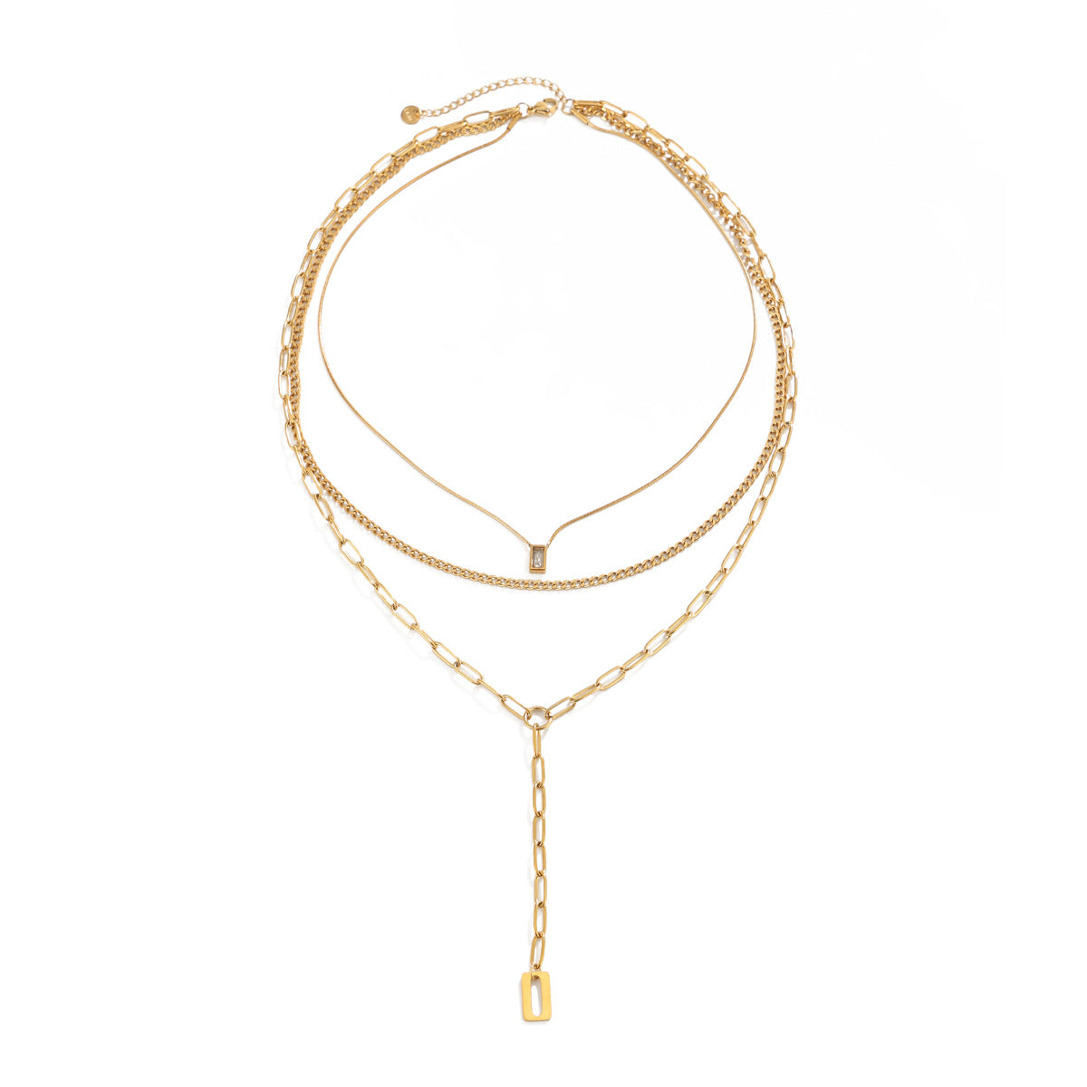 Elegant Rectangle Geometric Cubic Zirconia Pendant PVD Stainless Steel Necklace for Women