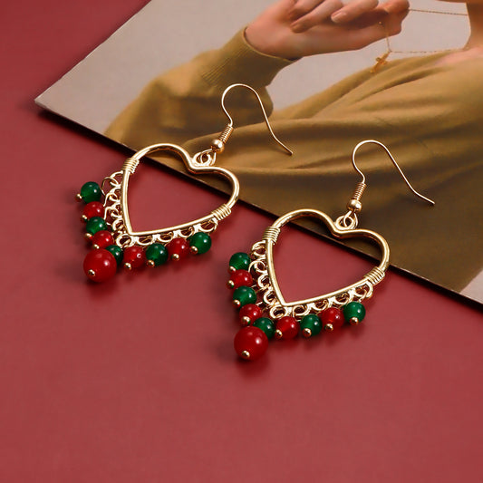 Orecchini da donna con nappa a cuore grande geometrico, con dettagli in cristallo colorato e finitura in metallo galvanizzato