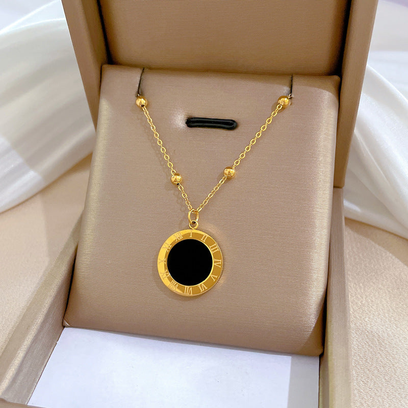 Minimalist Titanium Steel Geometric Shell Pendant Necklace for Women and Men - Gold-Plated Clavicle Chain