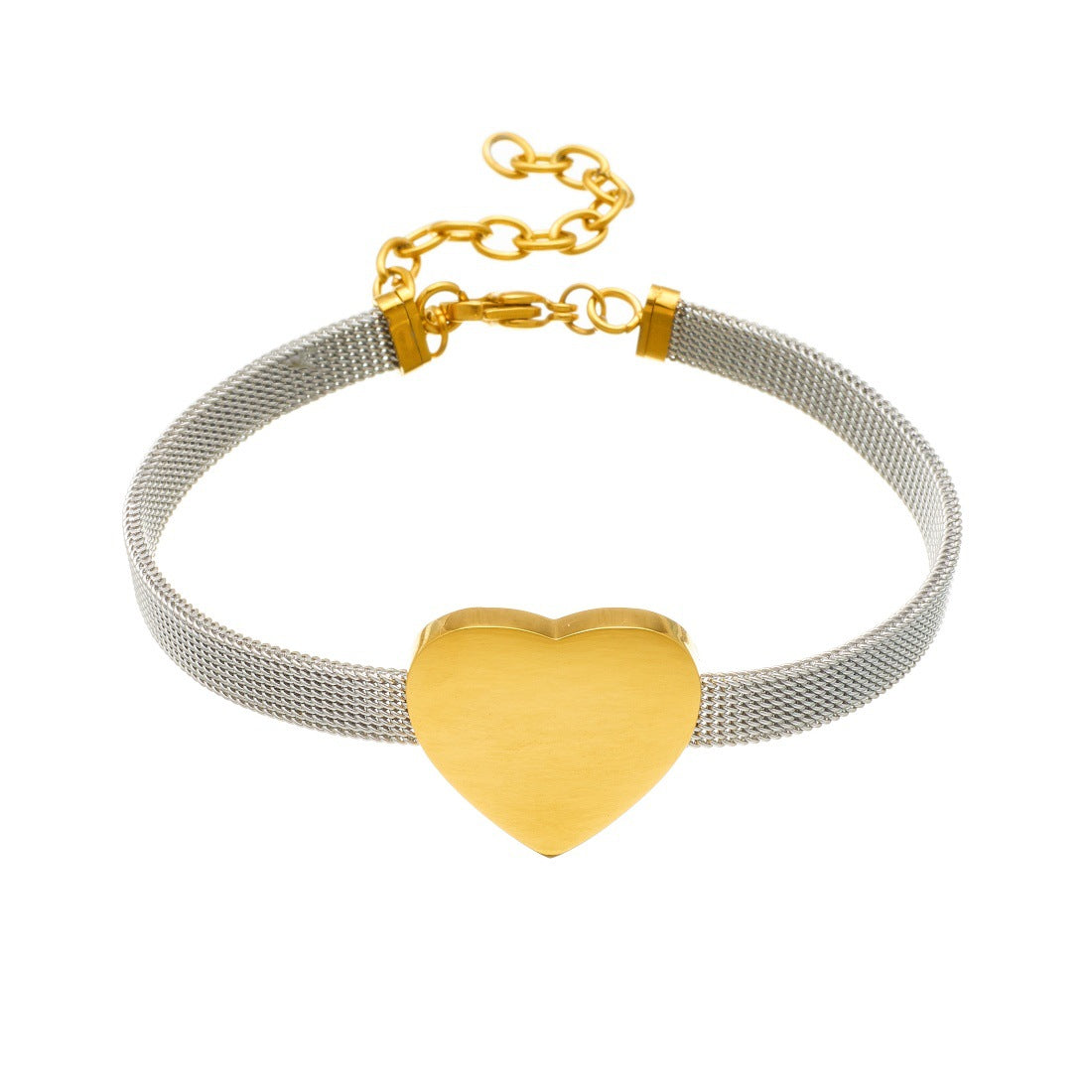 Minimalist Gold Plated Heart Mesh Chain Stainless Steel Bracelet