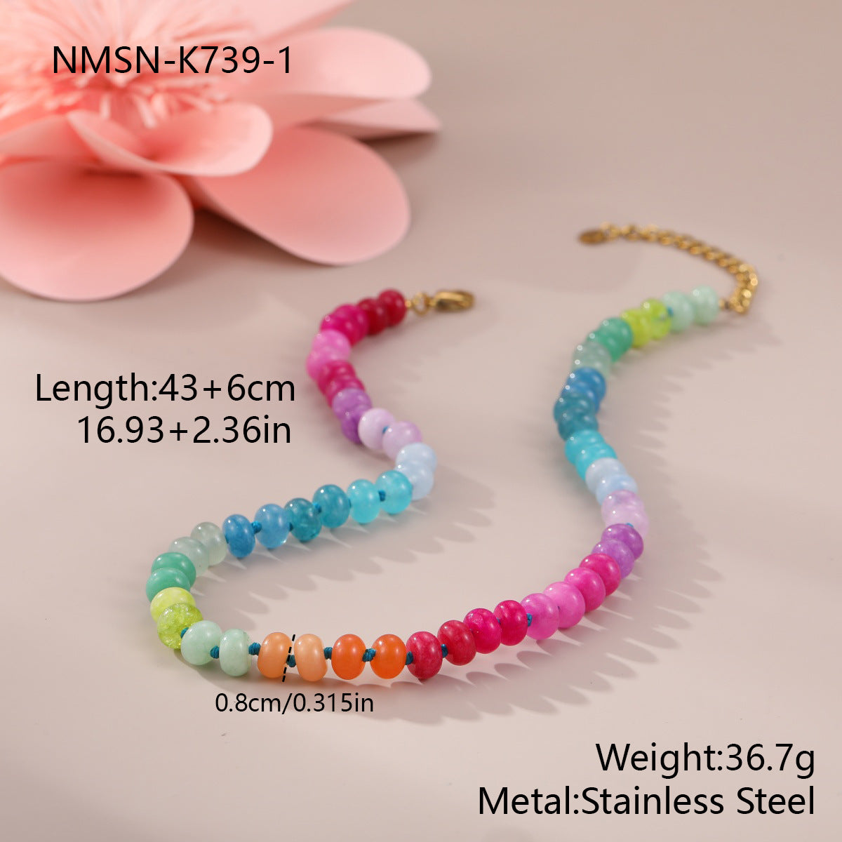 Bohemian Sweet 18K Gold Plated Geometric Stainless Steel Beaded Necklace for Women