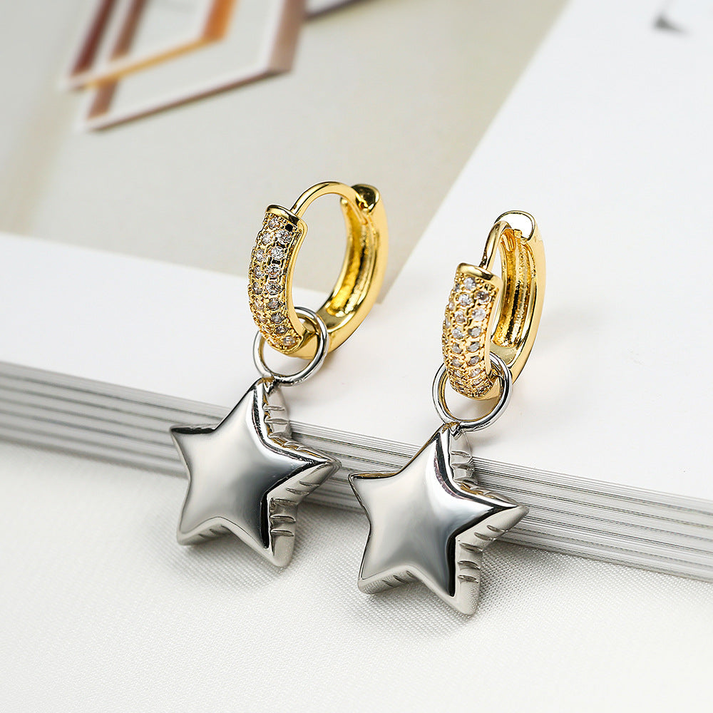 Minimalist Asymmetrical Heart and Star-Shaped Copper Earrings for Women with Geometric Design and Sweet Aesthetic