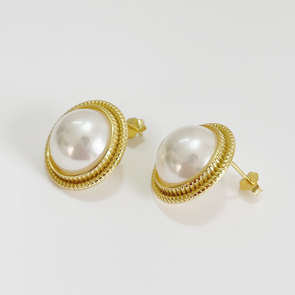 Graziosi orecchini a goccia placcati oro in argento sterling 925 con intarsio di perle