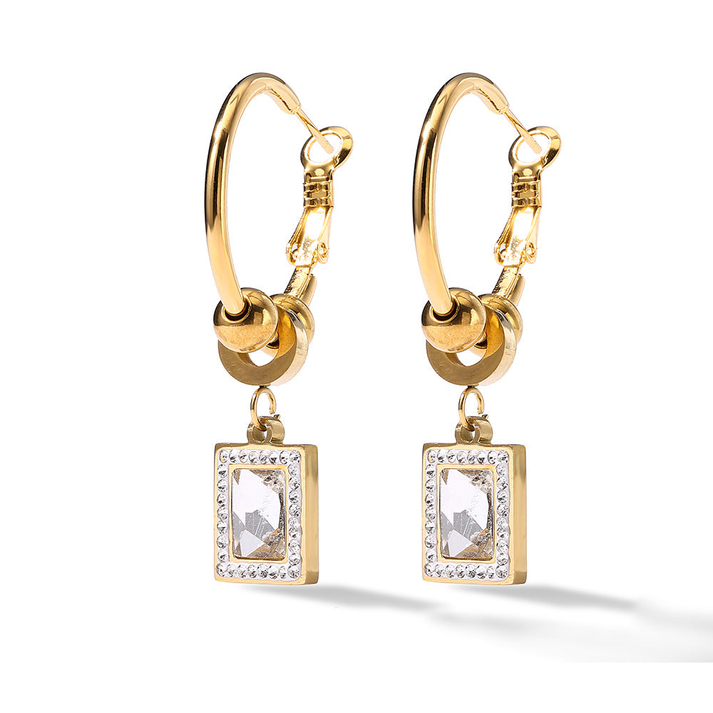 Orecchini Minimalisti Geometrici con Zirconi per Donna in Acciaio al Titanio, Gioielli per Orecchie Lussuosi d'Ispirazione Vintage