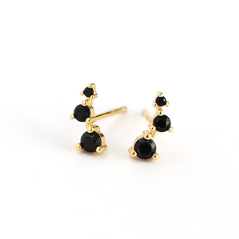 Minimalist Geometric S925 Sterling Silver Stud Earrings with Rhinestone Inlay for Women