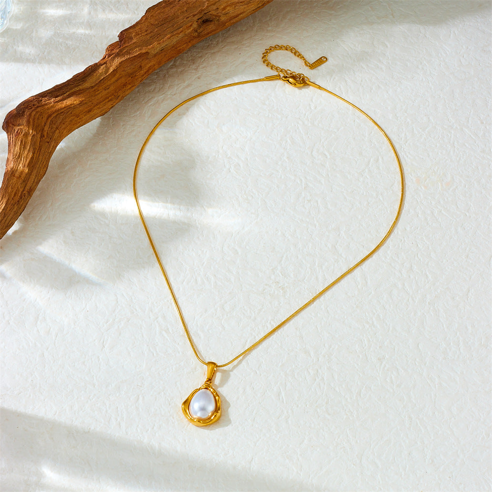 Vintage Elegant Teardrop Plated Stainless Steel Pendant Necklace for Women