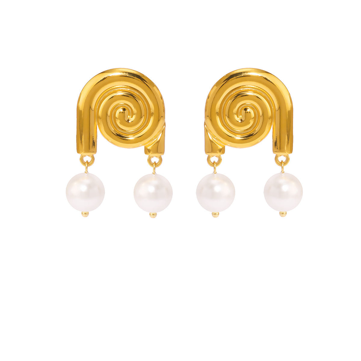 Minimalist Geometric Stainless Steel Sea Shell Pearl Stud Earrings for Women with 18K Gold Plating
