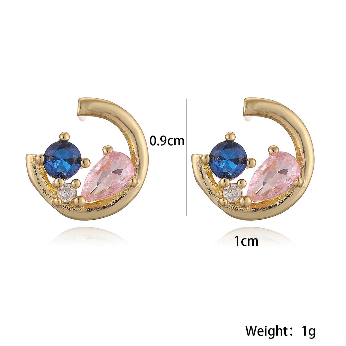 Minimalist Geometric Stud Earrings for Women in Copper with 18K Gold Plating and Zircon Inlay
