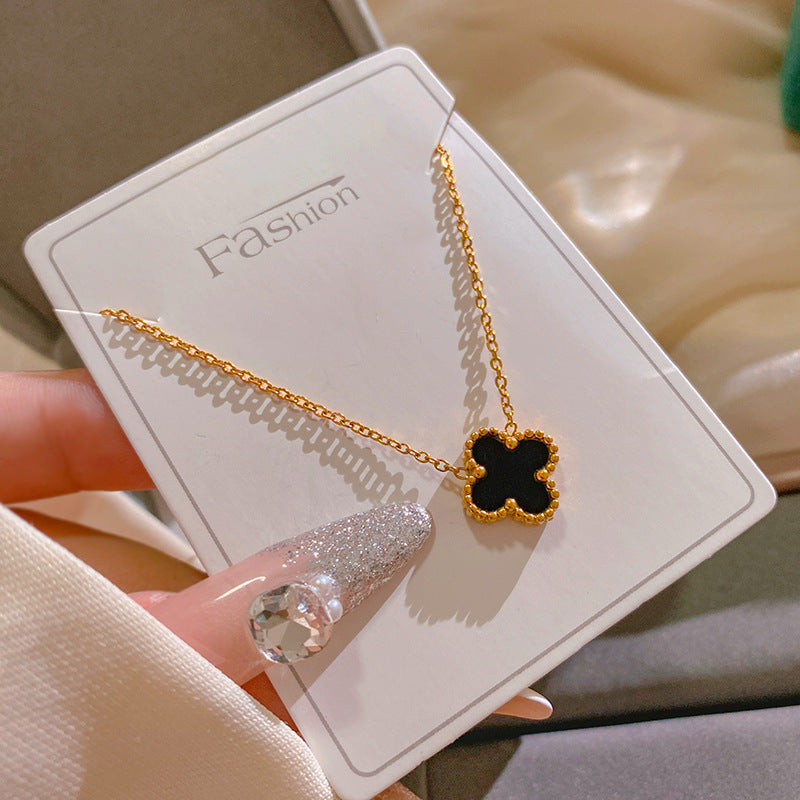 Fashion Minimalist Gold Plated Titanium Steel Four-Leaf Clover Necklace for Women and Men
