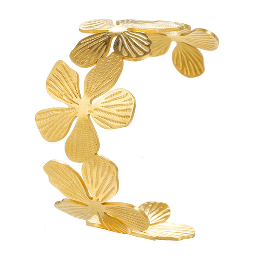 18K Gold Plated Geometric Floral Stainless Steel Cuff Bracelet