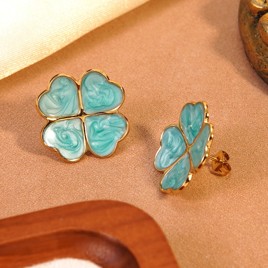 Elegant Drip Oil Floral Plant Stainless Steel Earrings for Women