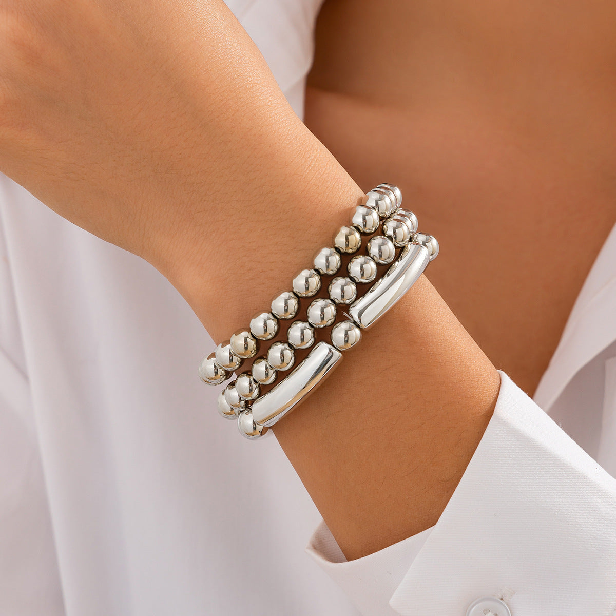 Minimalist Geometric CCB Acrylic Pearl Plated Bracelet Set for Women