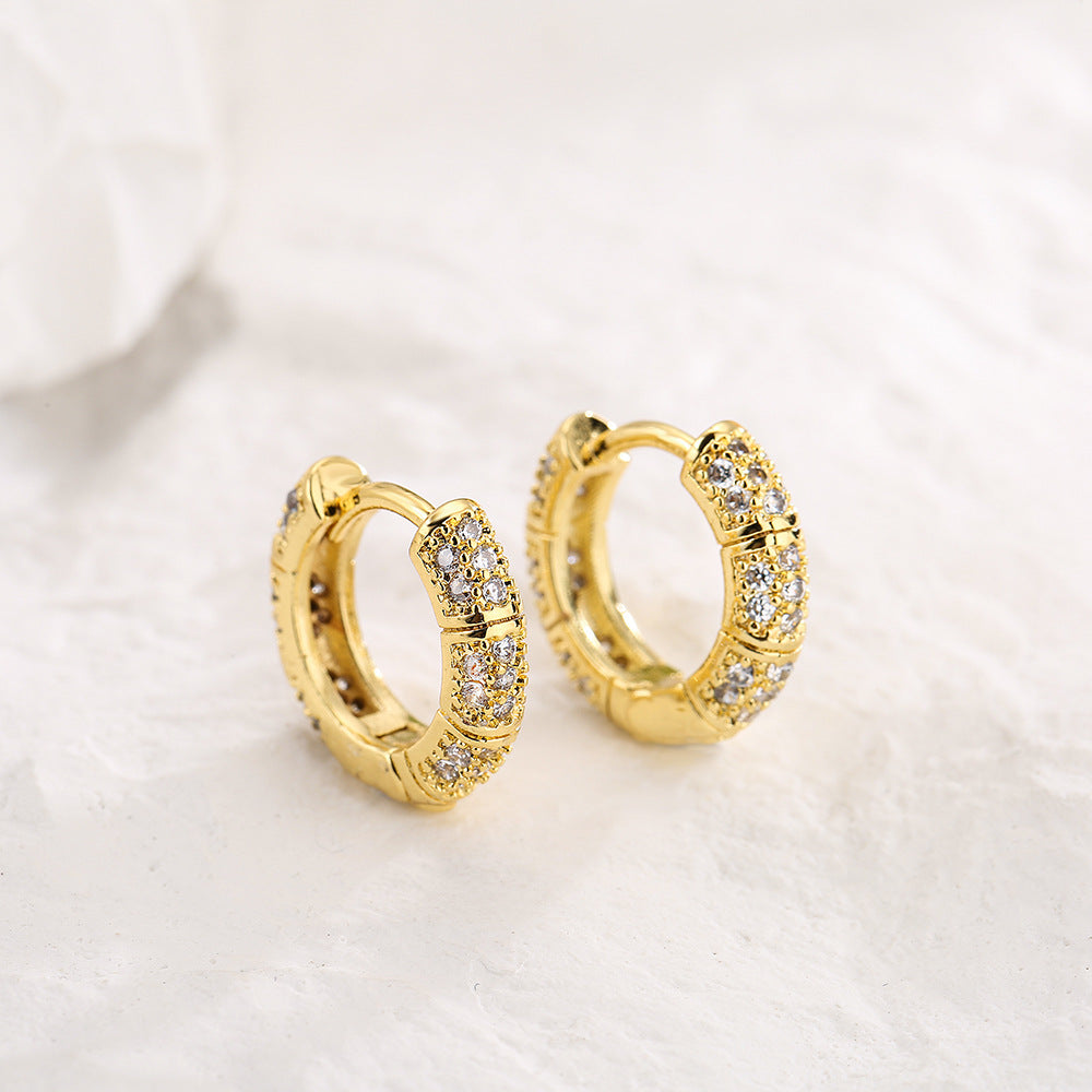 Minimalist Geometric Hoop Earrings for Women in Copper with 18K Gold Plating and Micro-Paved Zirconia