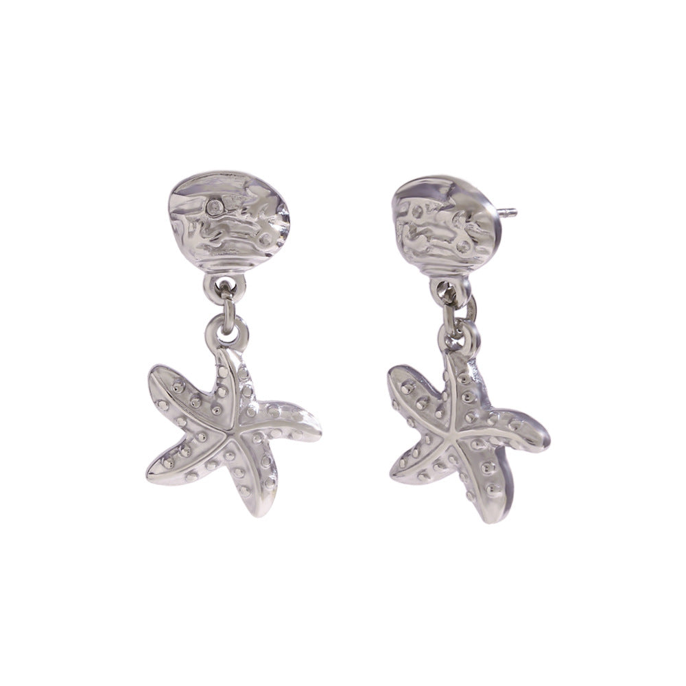Orecchini a cerchio a spirale con stelle marine e cuore floreale alla moda in acciaio inossidabile placcato oro 18K da donna