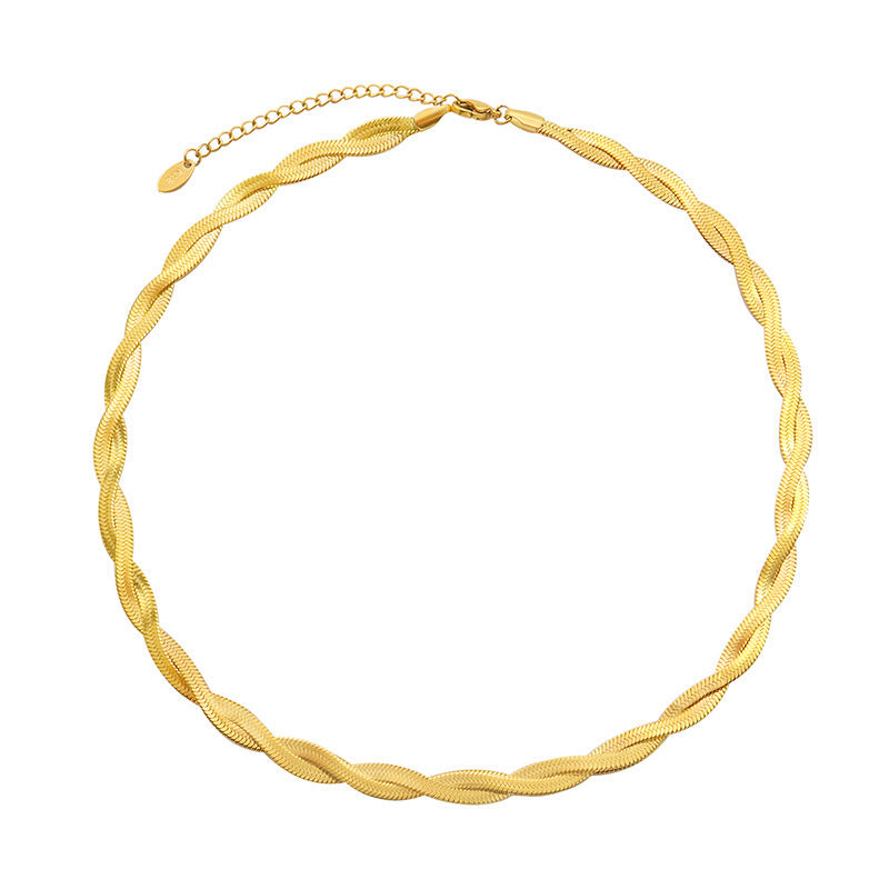 Collana a Serpente Piatta a Doppio Strato Minimalista Geometrica in Acciaio Titanio Placcato per Clavicole