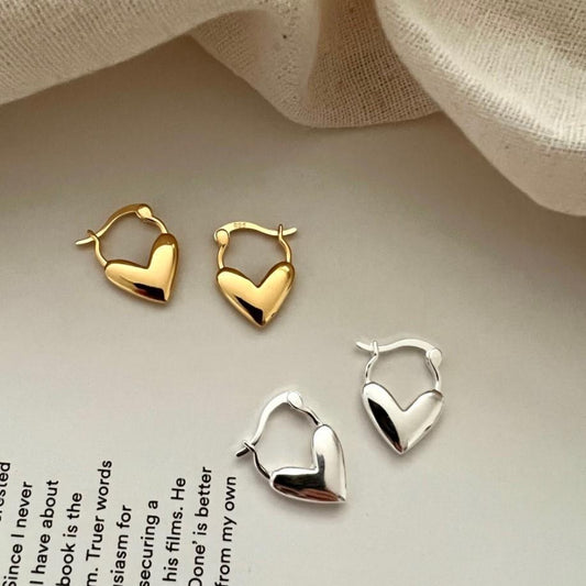Minimalist Heart-Shaped 925 Sterling Silver Stud Earrings for Women with Plated Finish