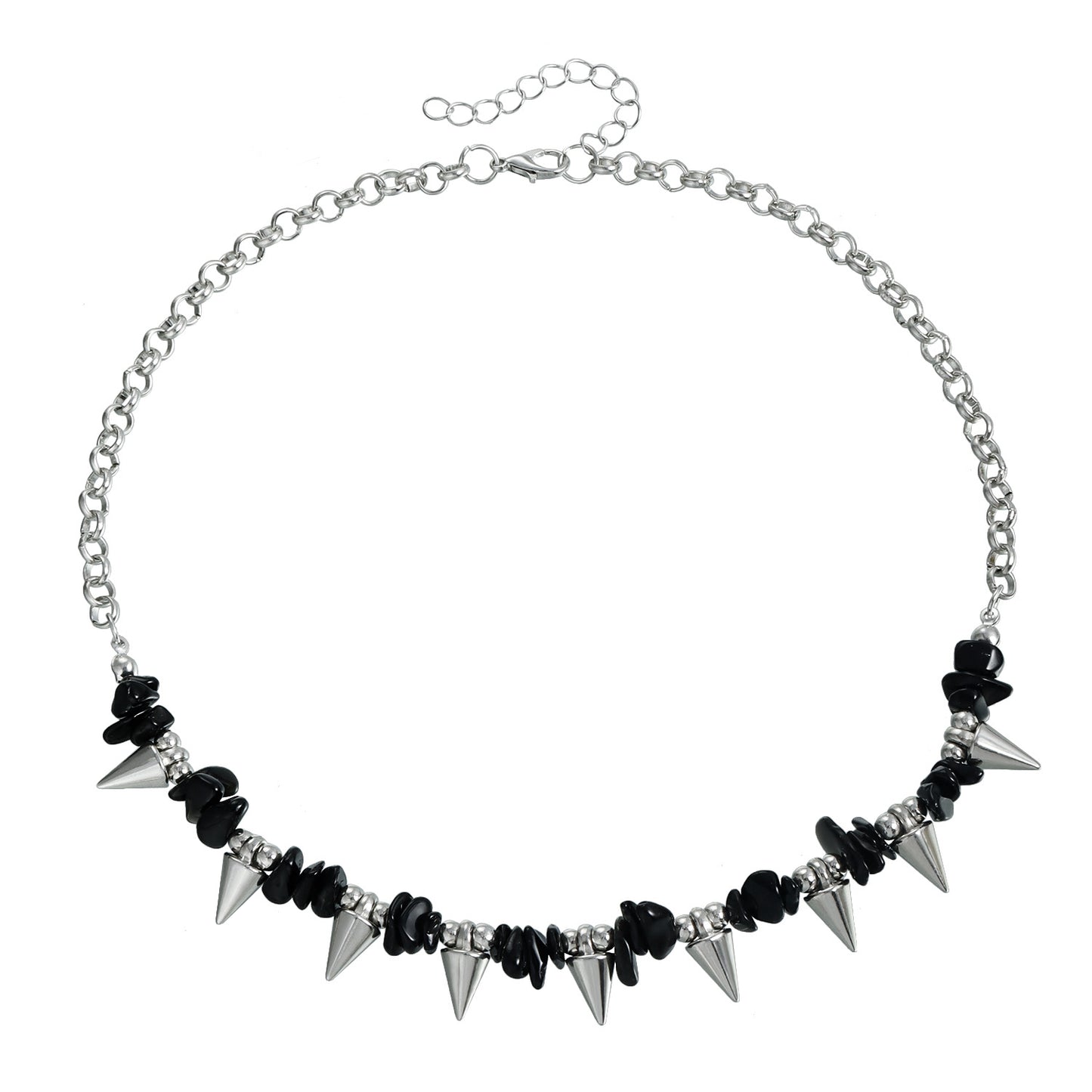 Punk Gothic Geometric Pendant Necklace in Alloy with Black Stone Inlay and Plated Finish for Women