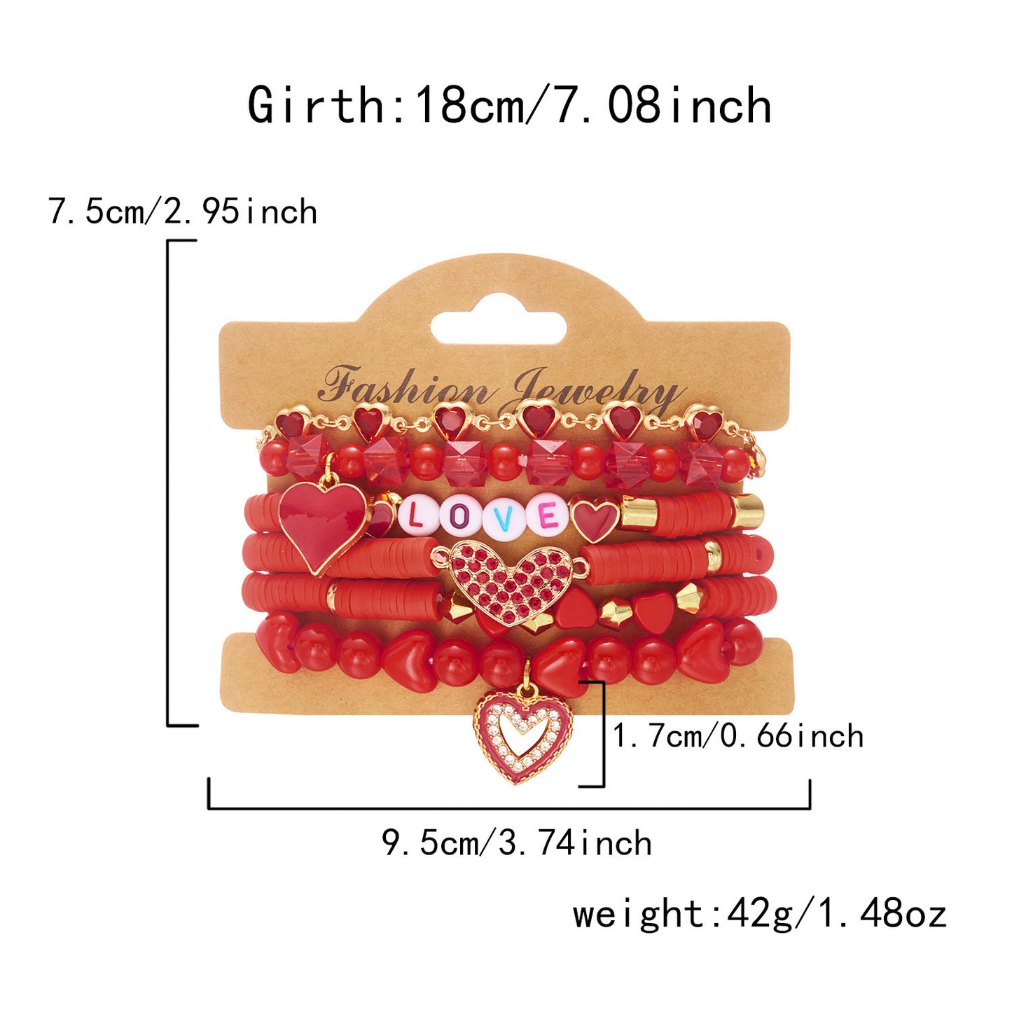 Handmade Resin Heart Pendant Bracelet Set Unisex