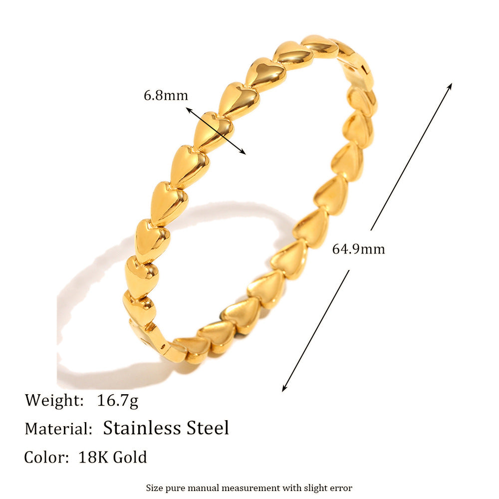 Fashionable Stainless Steel Bracelet with 18K Gold Plating, Heart-Shaped Pendant, Teardrop Pattern, Toggle Clasp, for Women