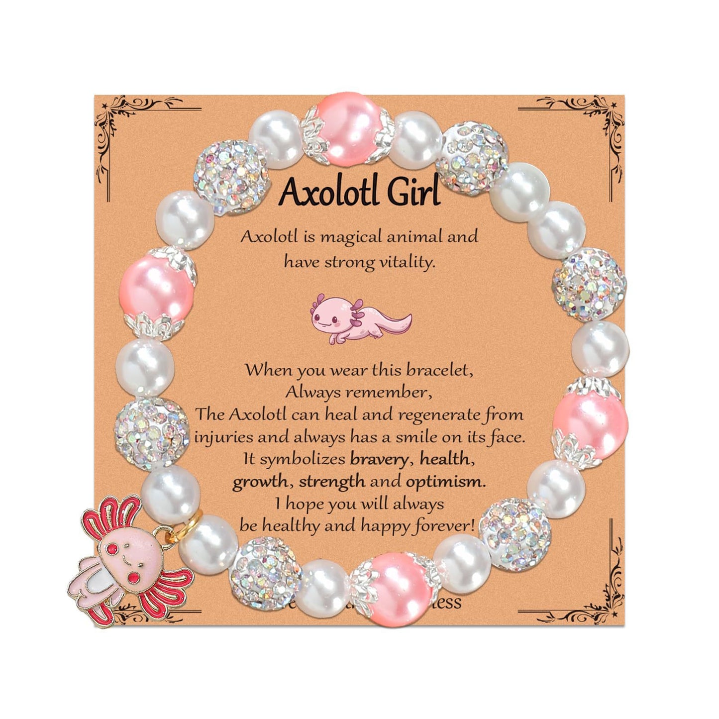 Minimalist Pink Faux Pearl Salamander Pendant Rhinestone Woven Bracelet for Women