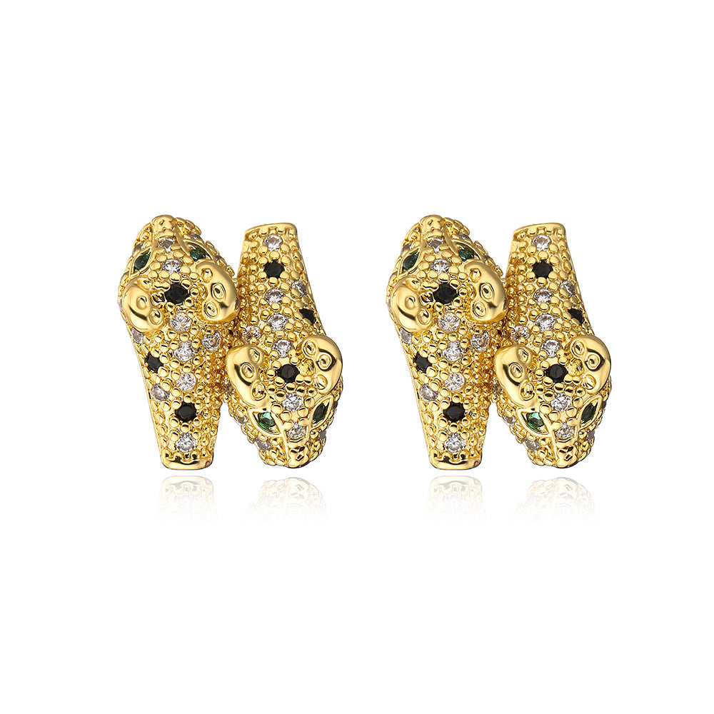 Orecchini a perno geometrici minimalisti in rame con perni placcati in oro 18K e zirconia micro-pavé