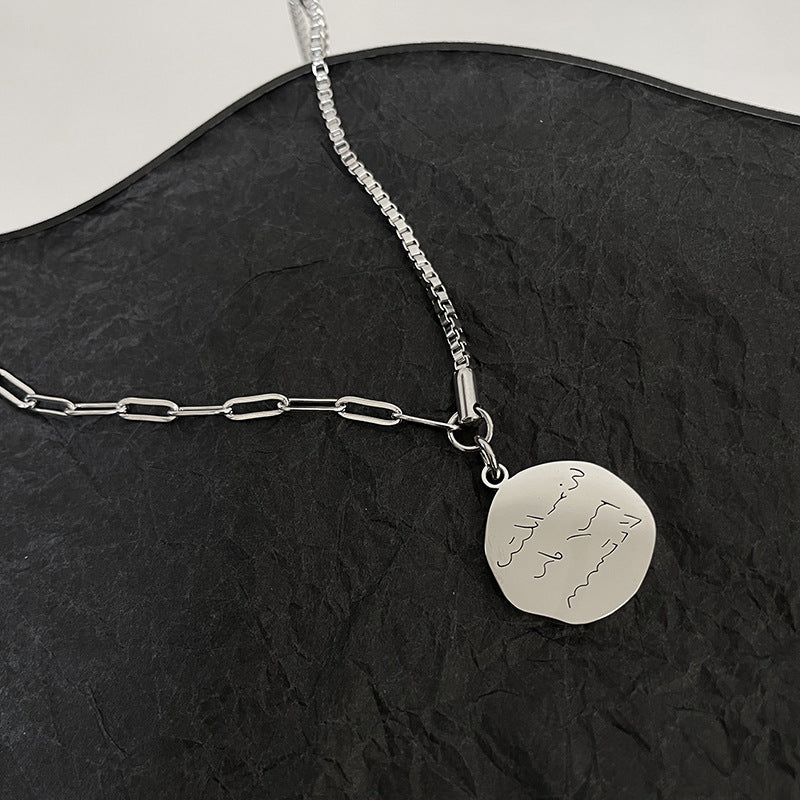Minimalist Vintage-Style Titanium Steel Letter Pendant Necklace for Women and Men with Plated Finish and Clavicle Chain