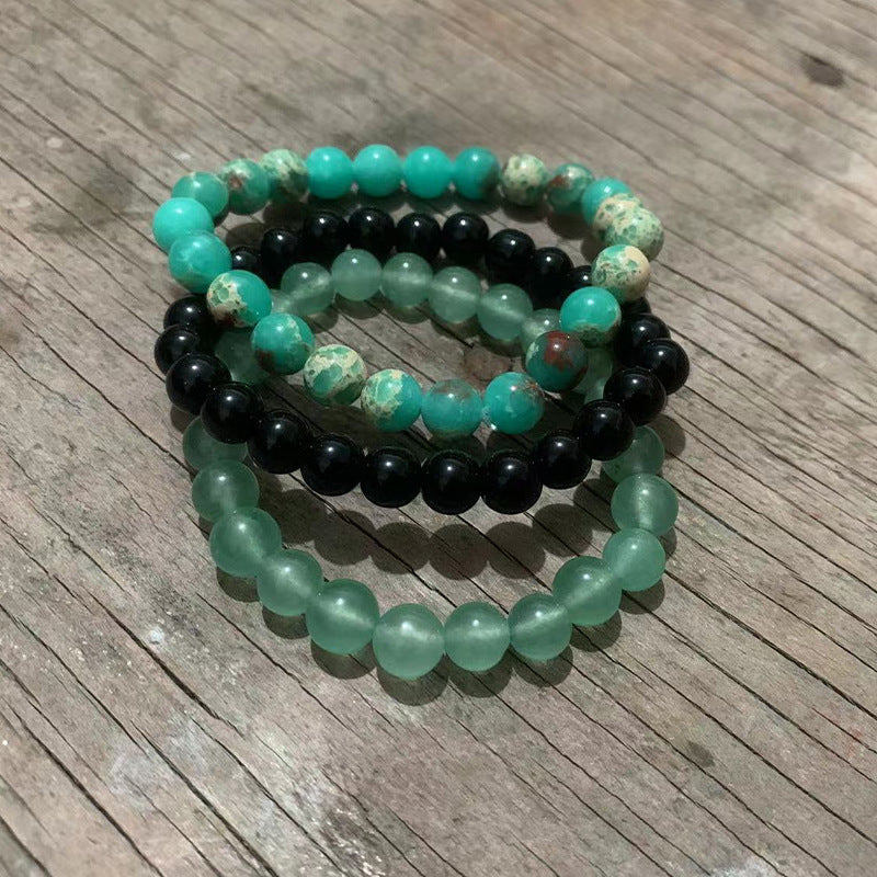 Unisex Geometric Alloy Bracelet Set with Tiger Eye, Green Aventurine and Red Agate Beads