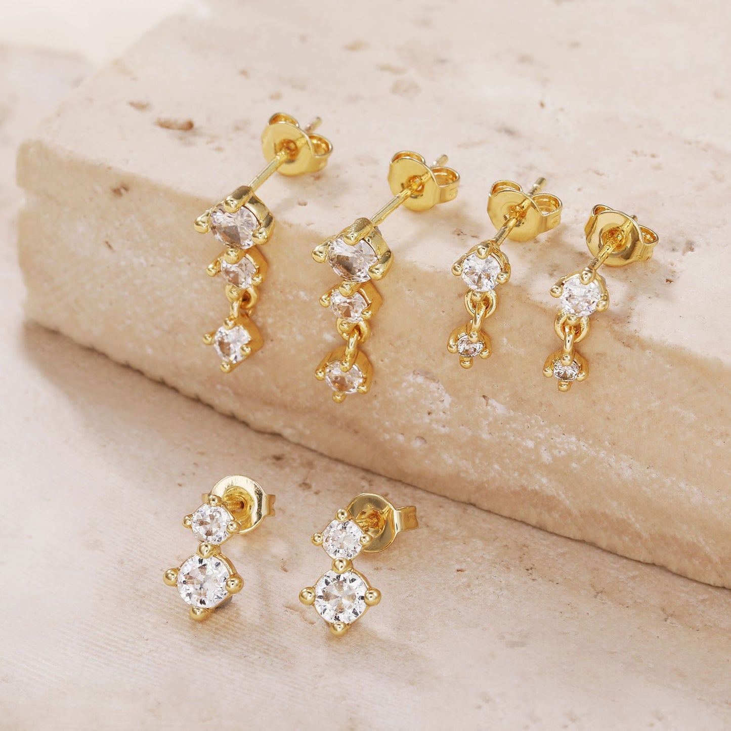 Luxury Elegant Geometric Rhinestone Inlay Alloy Earrings Set for Women