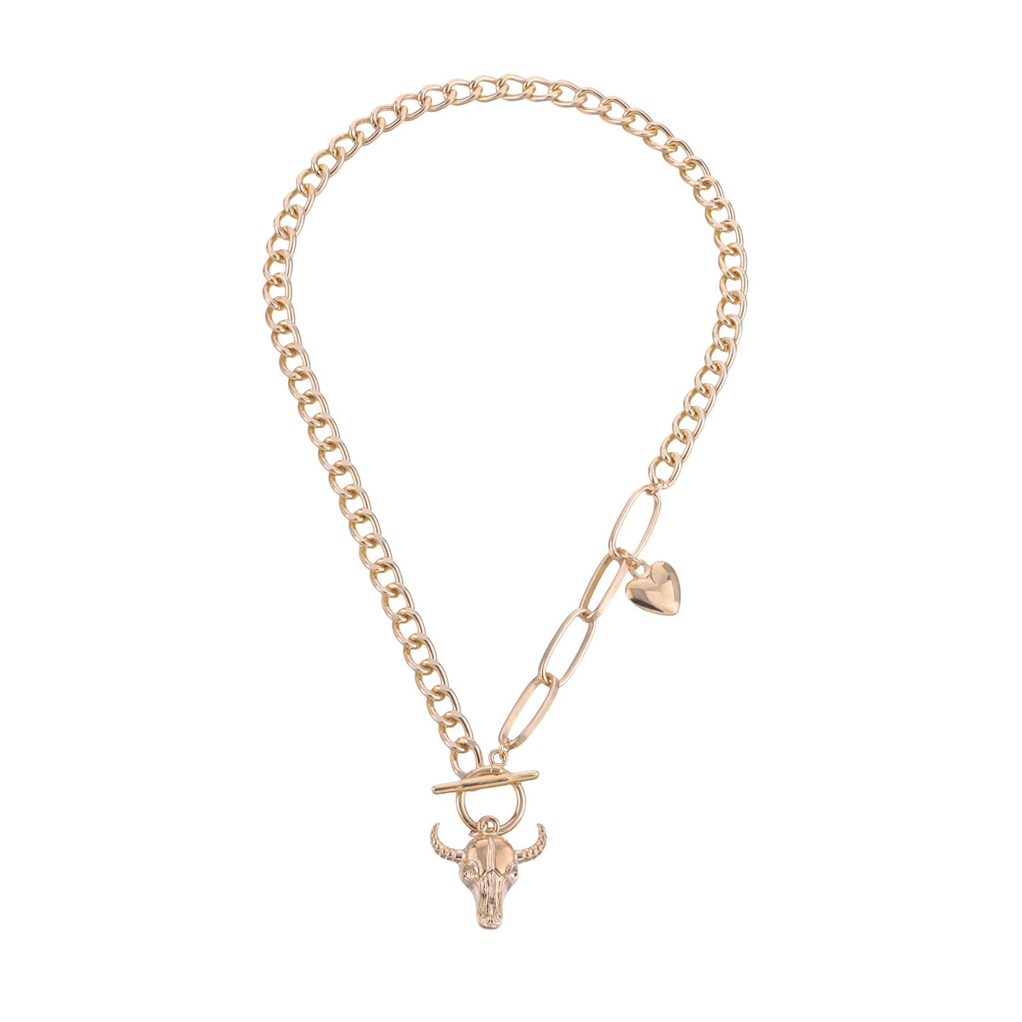 Minimalist Heart-Shaped Bull Pendant Necklace for Women Alloy Chain with Plated Finish
