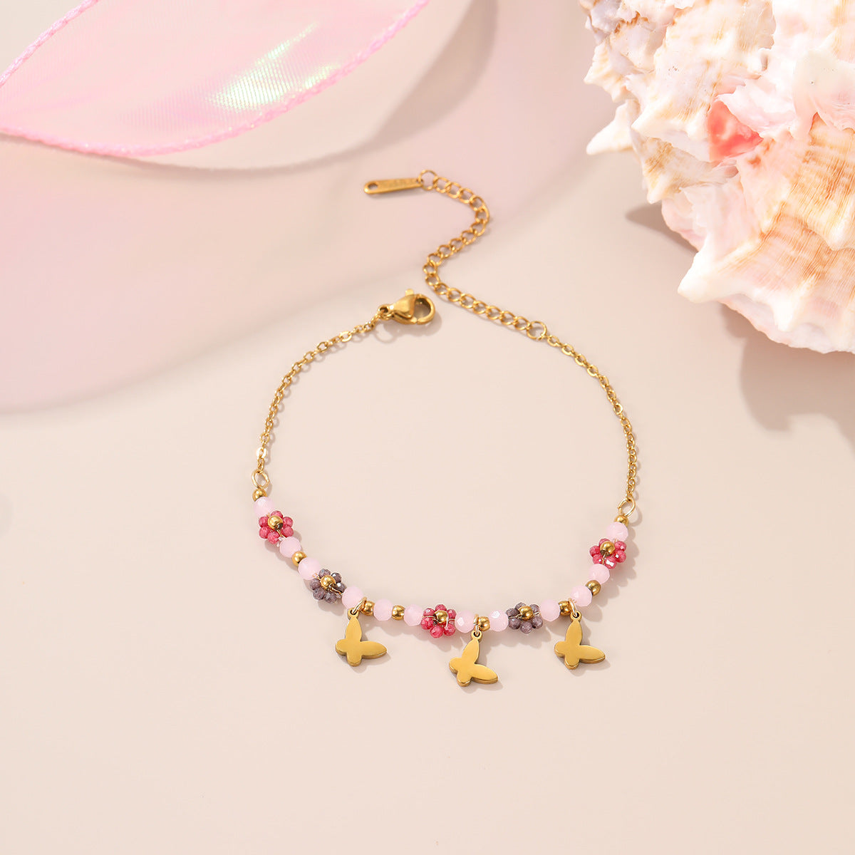 Fashionable OL Style Geometric Enamel Beaded Flower Bracelet for Women in Titanium Steel with Plated Finish