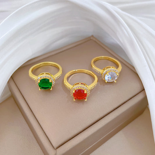 Minimalist Sweet Micro-Inlaid Cubic Zirconia Crown Brass Adjustable Ring for Women