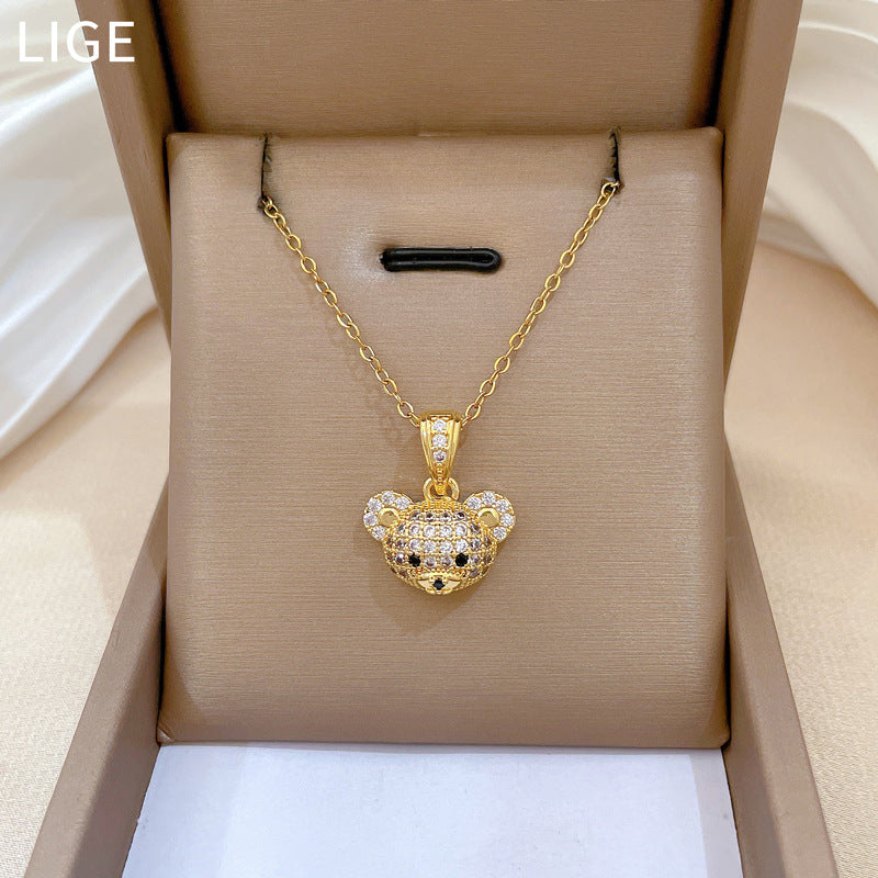 Chic Camellia Pendant Necklace Set with Titanium Steel Chain for Women, Electroplated Copper Charm, Delicate Clavicle Chain and Earrings