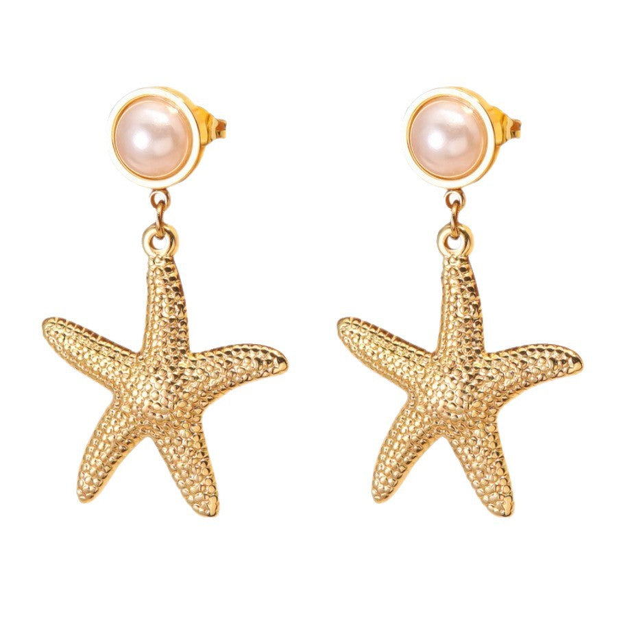 Orecchini vintage eleganti a stella in acciaio inossidabile con perla