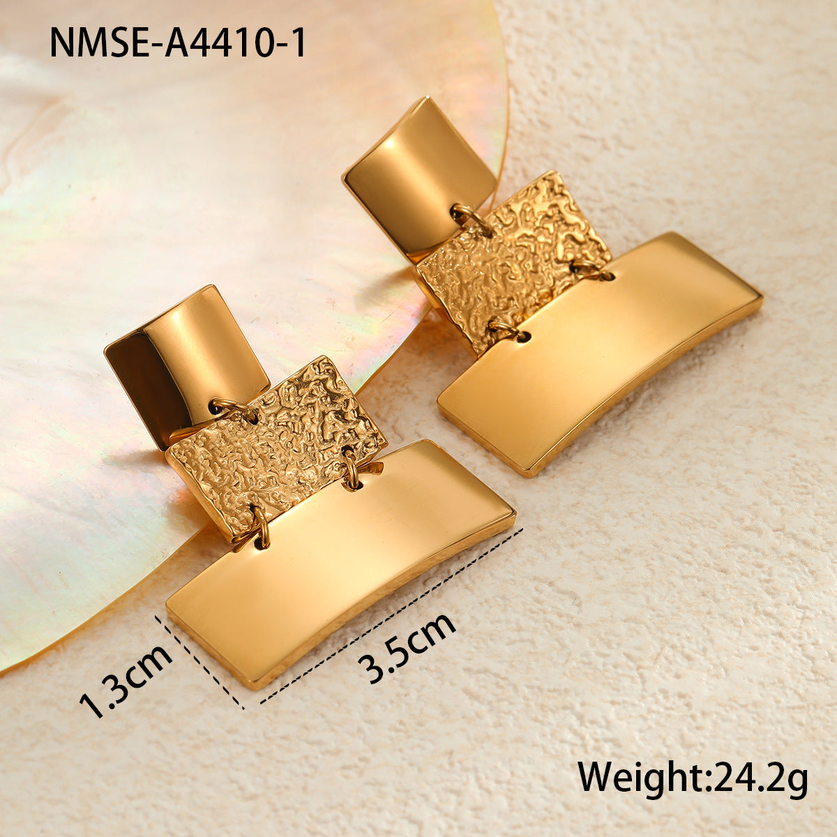 Minimalist Geometric Stainless Steel Earrings with Plated Finish for Women Unique Textured Three-Layer Design