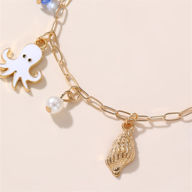 Pulsera Infantil Temática del Océano con Colgante en Forma de Estrella, Fabricada en Resina y Plástico, Diseño Artesanal para Niñas de 6 a 10 Años