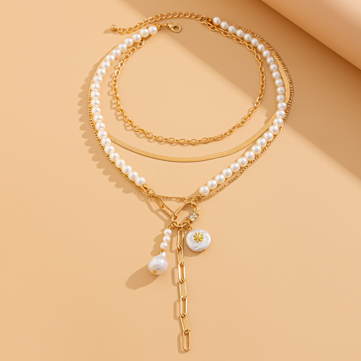 Casual Geometric Alloy Pearl Multi-layer Plated Ball Chain Necklace for Women