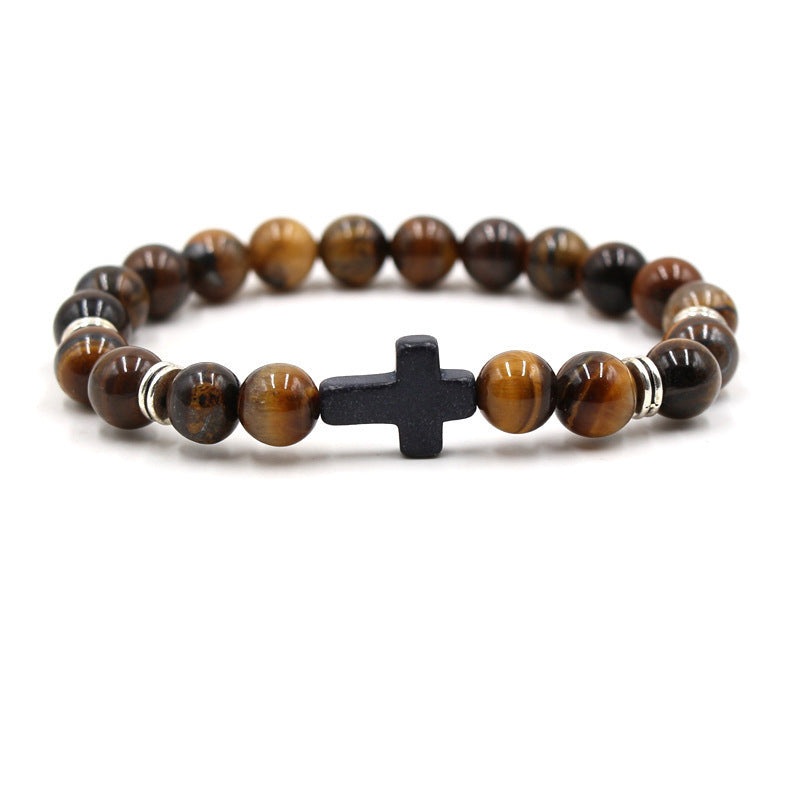 Natural Stone Cross Stretch Bracelet Unisex