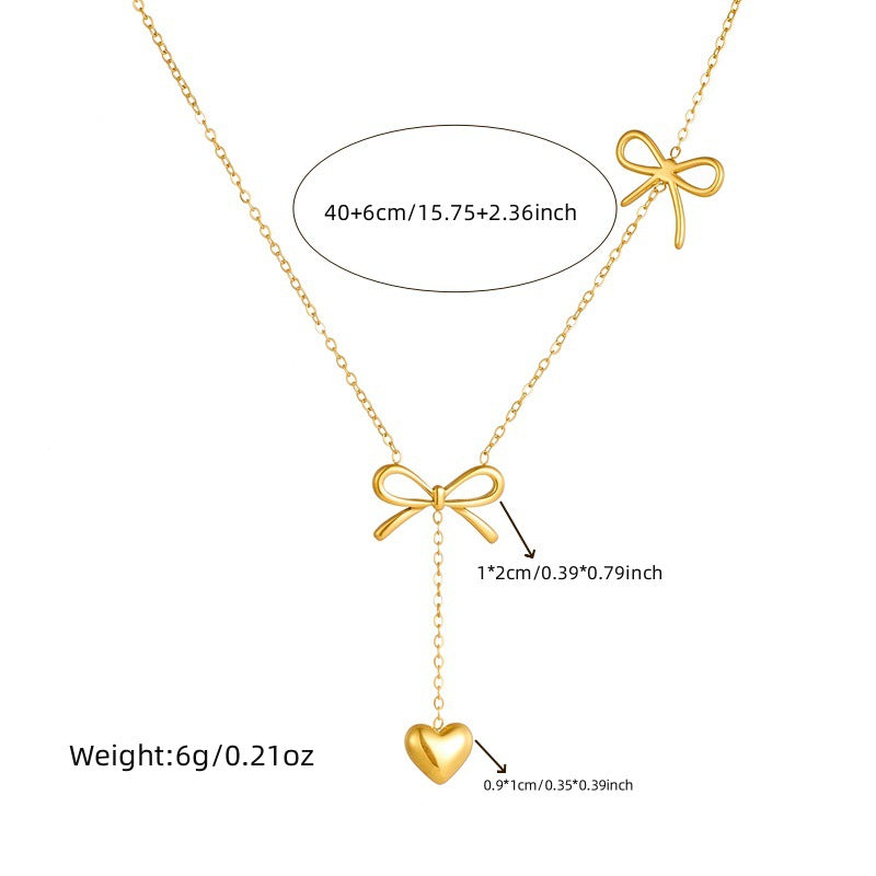 Minimalist Gold Plated Stainless Steel Bow and Tassel Pendant Necklace for Women