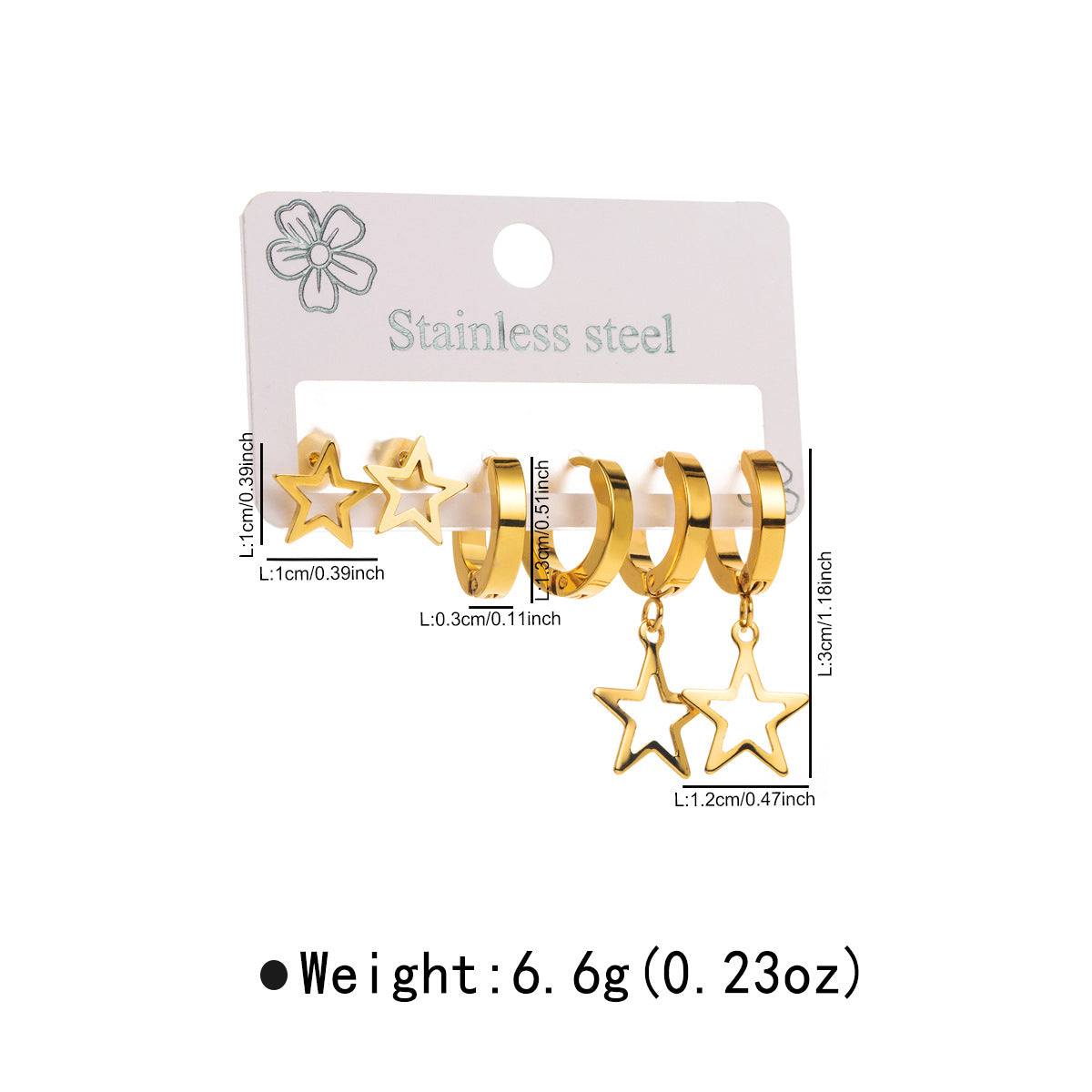 Minimalist Stainless Steel Star Heart Floral Hoop Earrings with Hollow Design and Plated Finish