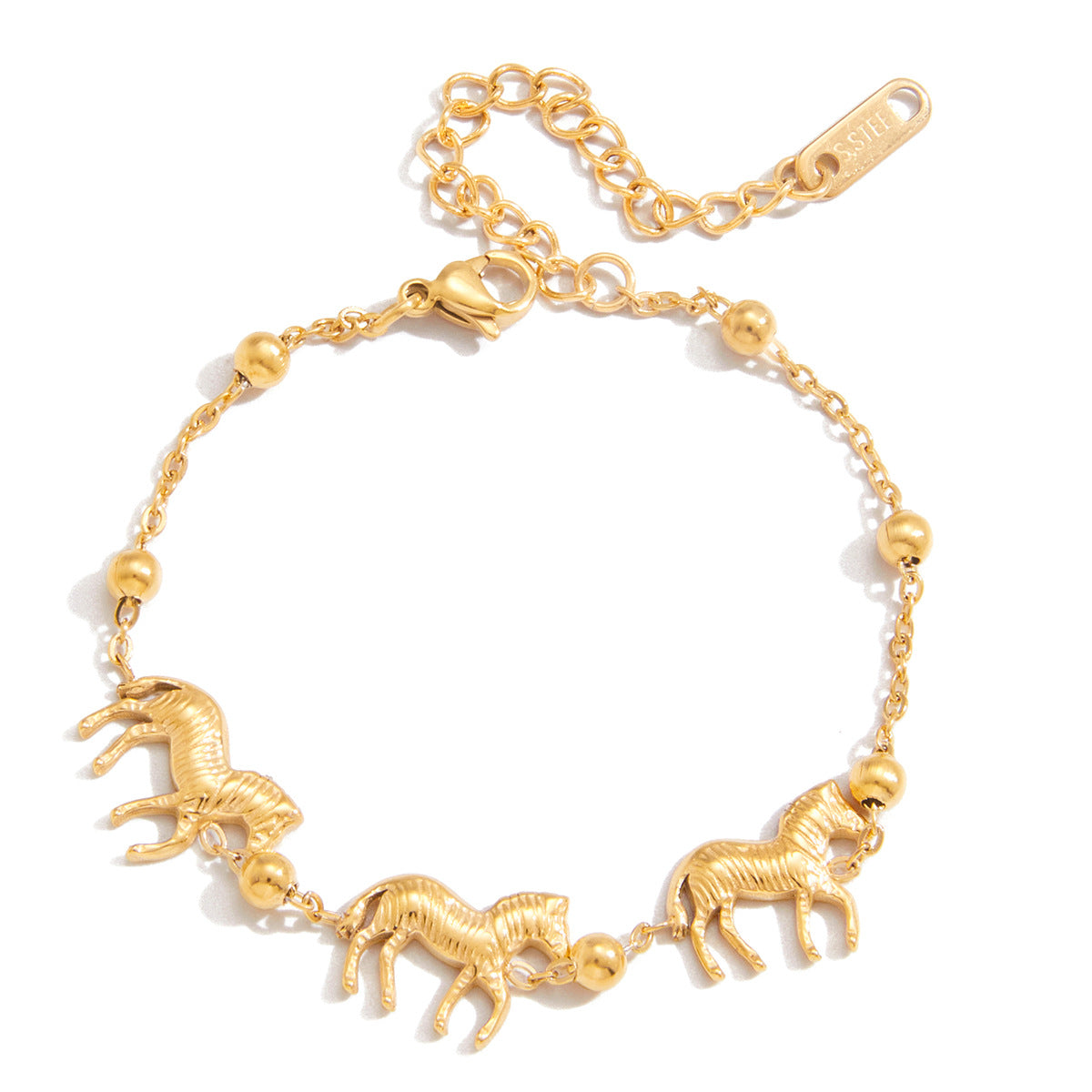 Pulsera Minimalista de Acero Inoxidable para Mujer con Baño de Oro de 18K y Diseño Geométrico de Caballo