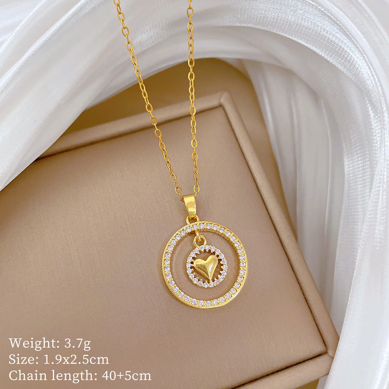 Geometric Style Titanium Steel Necklace with Copper Pendant Plated in Real Gold for Women and Men