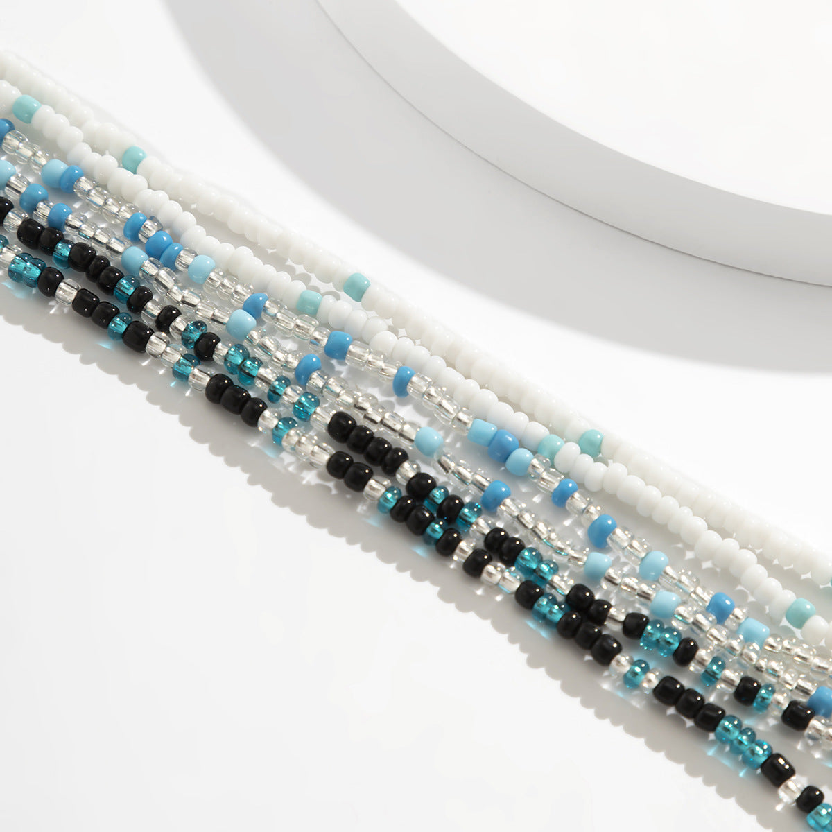 Minimalist Elastic Beaded Waist Chain for Women with Tassel Accents in Mixed Rice Beads