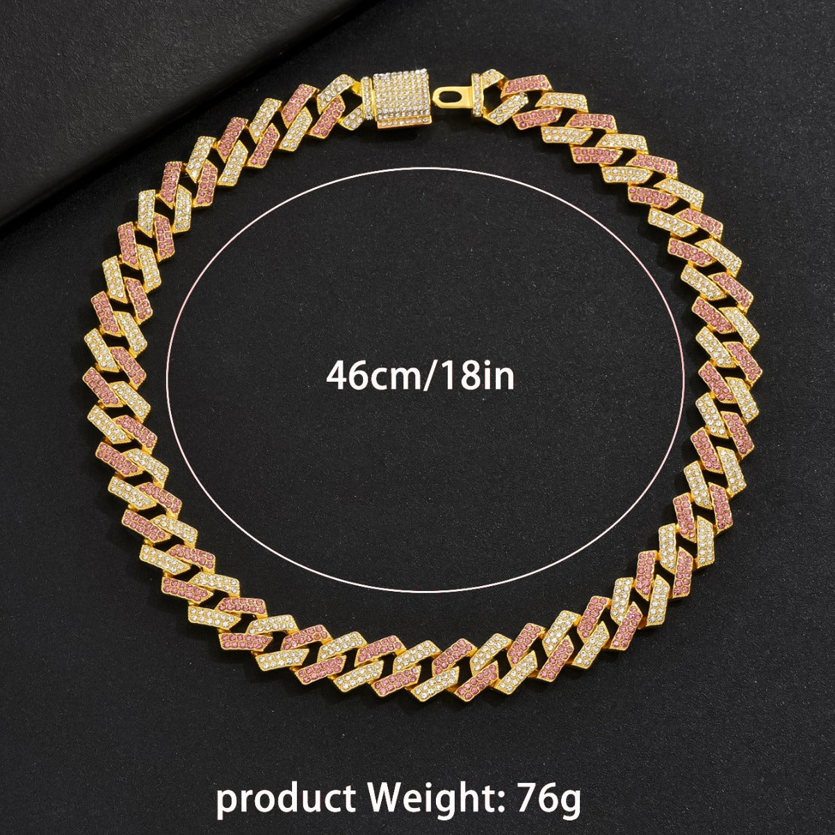 Collana Cubana Geometrica Stile Hip Hop da Uomo con Intarsio di Strass in Lega di Zinco