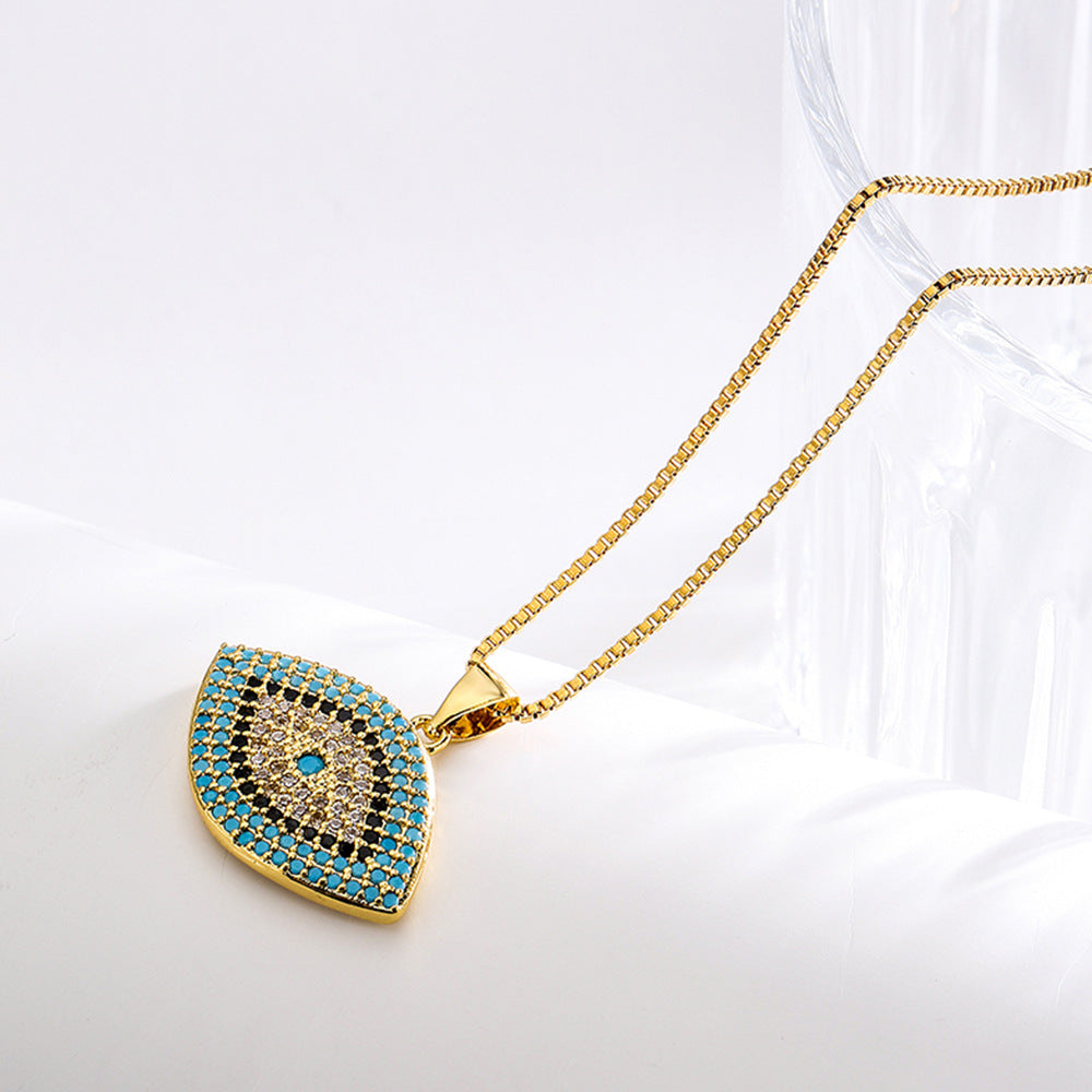Collana con ciondolo Occhio di Allah geometrico da donna in ottone con placcatura in oro vero e intarsio di zirconi