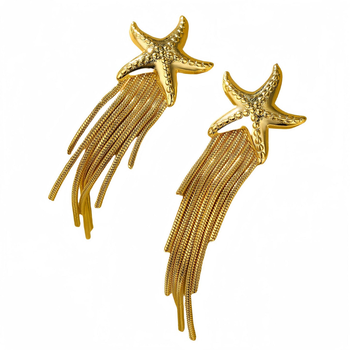 Pendientes de borla de estrella de mar elegantes vintage de acero inoxidable con galvanoplastia para mujer