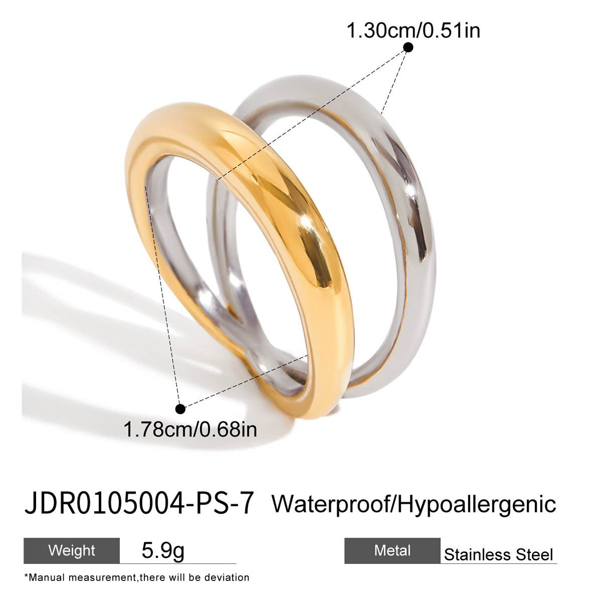 Anello Geometrico in Acciaio Inox con Finitura Galvanizzata da Donna, Gioiello Minimalista alla Moda