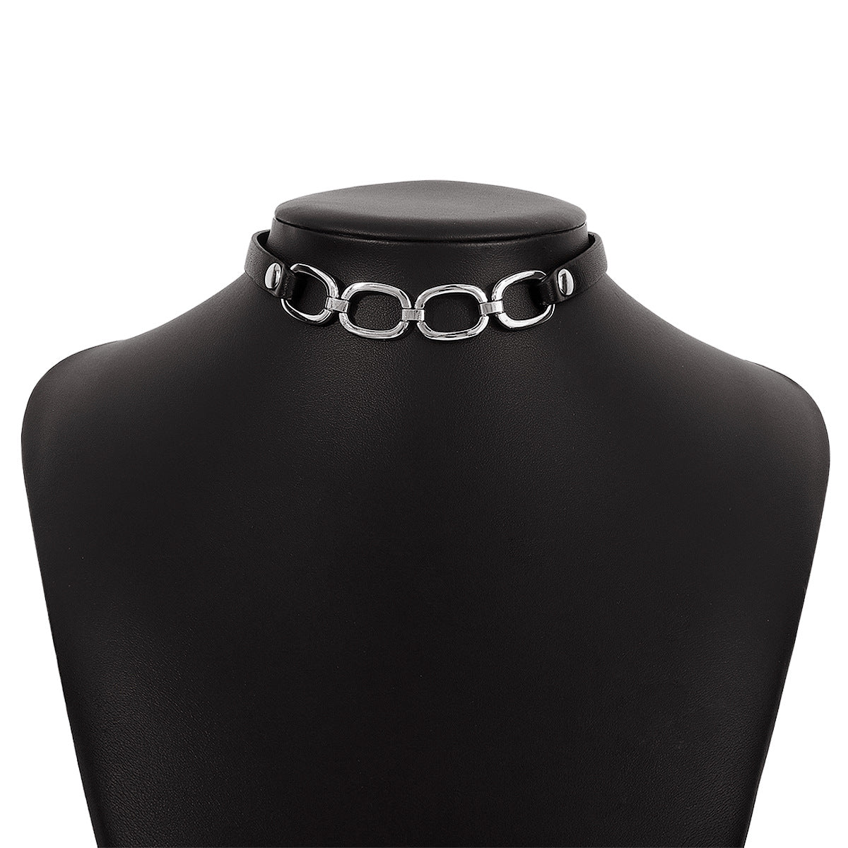 Collana girocollo in pelle geometrica minimalista spigolosa con fibbia in metallo da donna