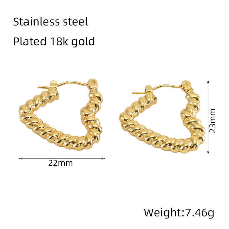 Orecchini da donna in acciaio al titanio a forma di cuore irregolare, d'ispirazione vintage, con finitura galvanizzata