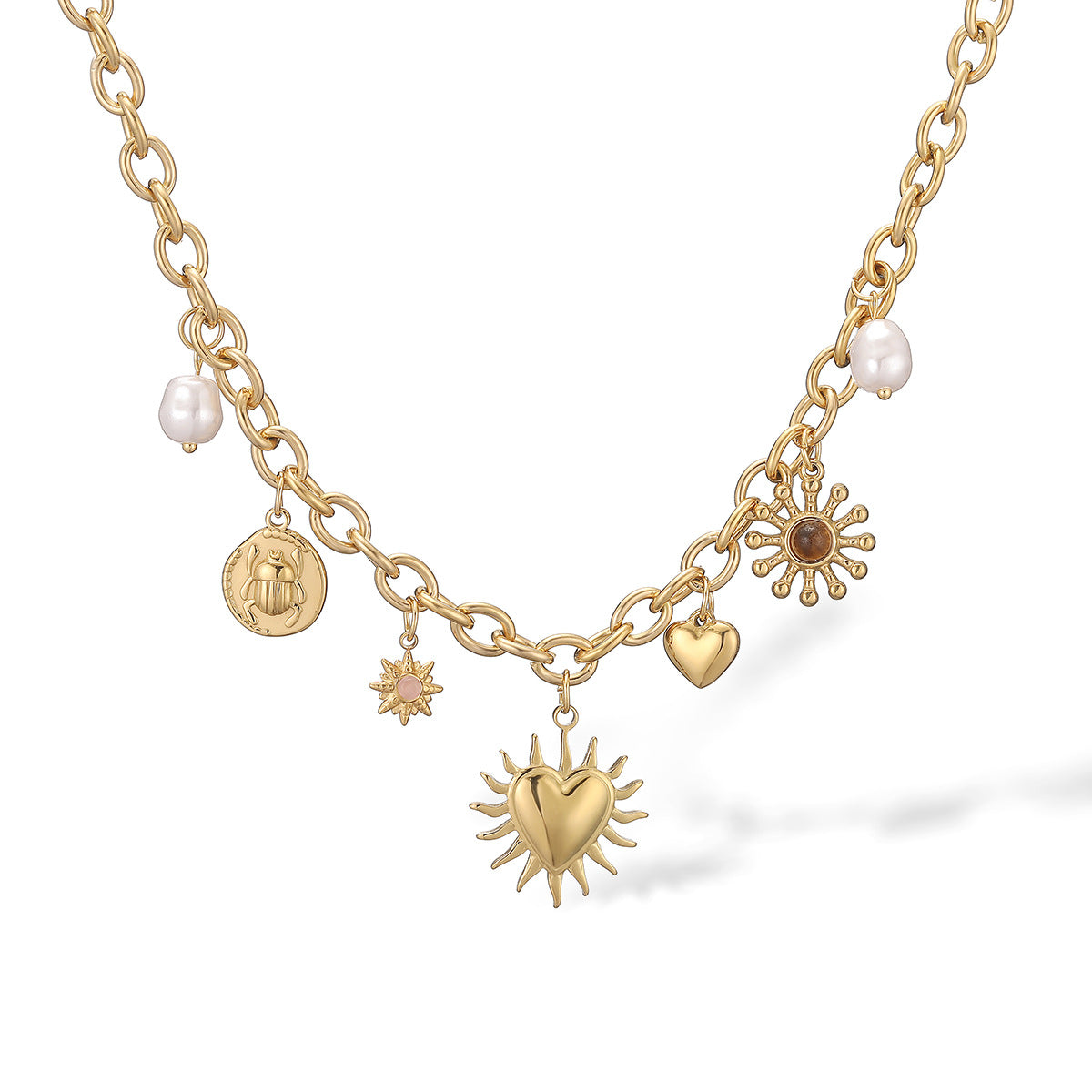 Collar con colgante minimalista geométrico de sol y luna para mujer de acero inoxidable con chapado en oro de 18 quilates